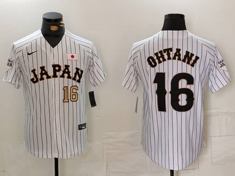 Men 2025 World Cub Japan #16 Ohtani White Stripe Nike MLB Jersey style 13->more jerseys->MLB Jersey